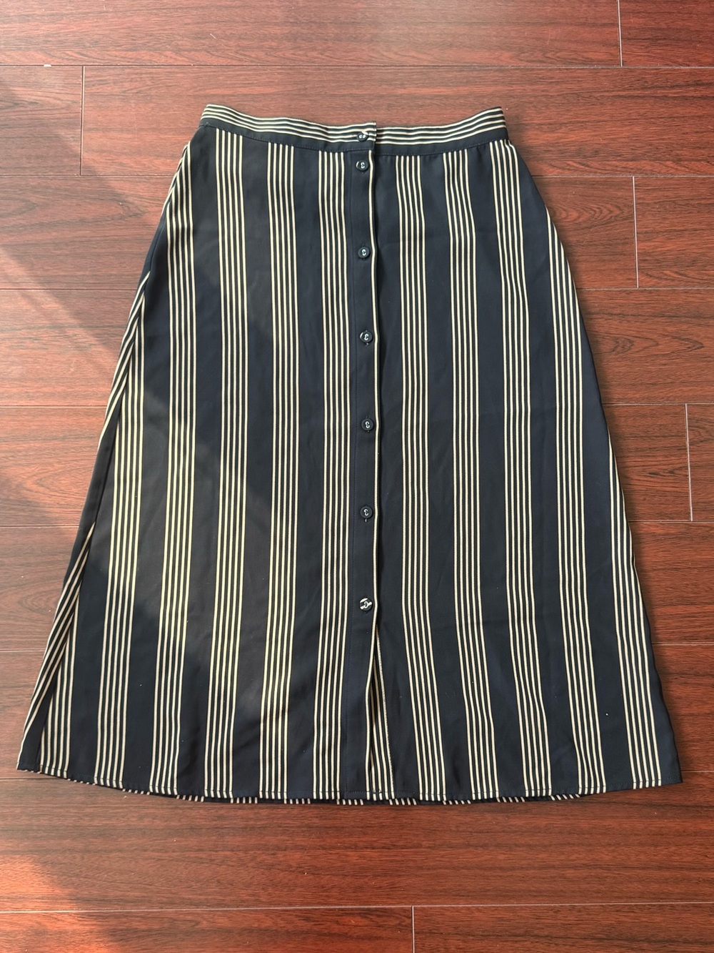 H&M Black and Gold Vertical-Stripe Button-Front Midi Skirt